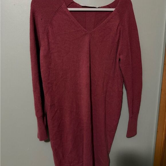 Athleta Burgundy V-Neck Sweater Dress Size M - Picture 1 of 5
